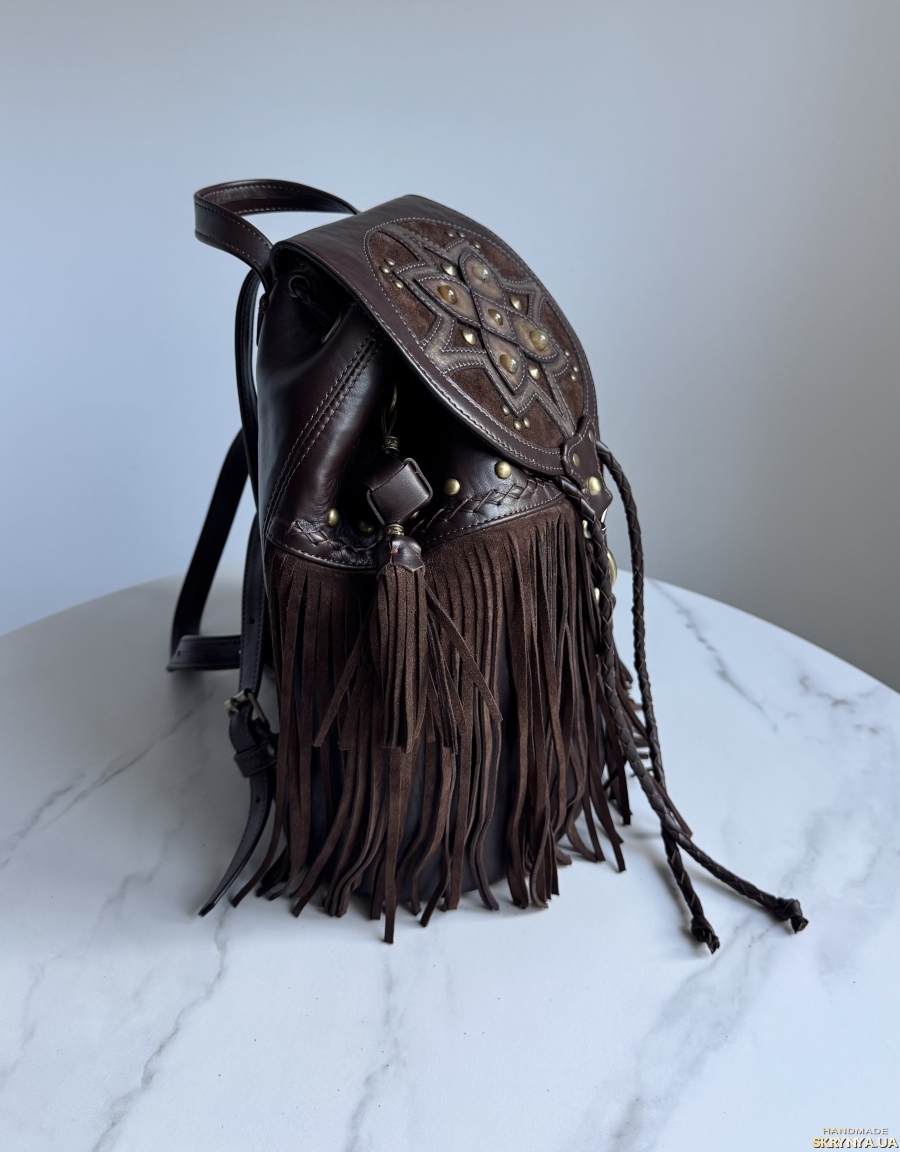 Buy Brown leather backpack in a Boho style | Skrami.com display picture 1